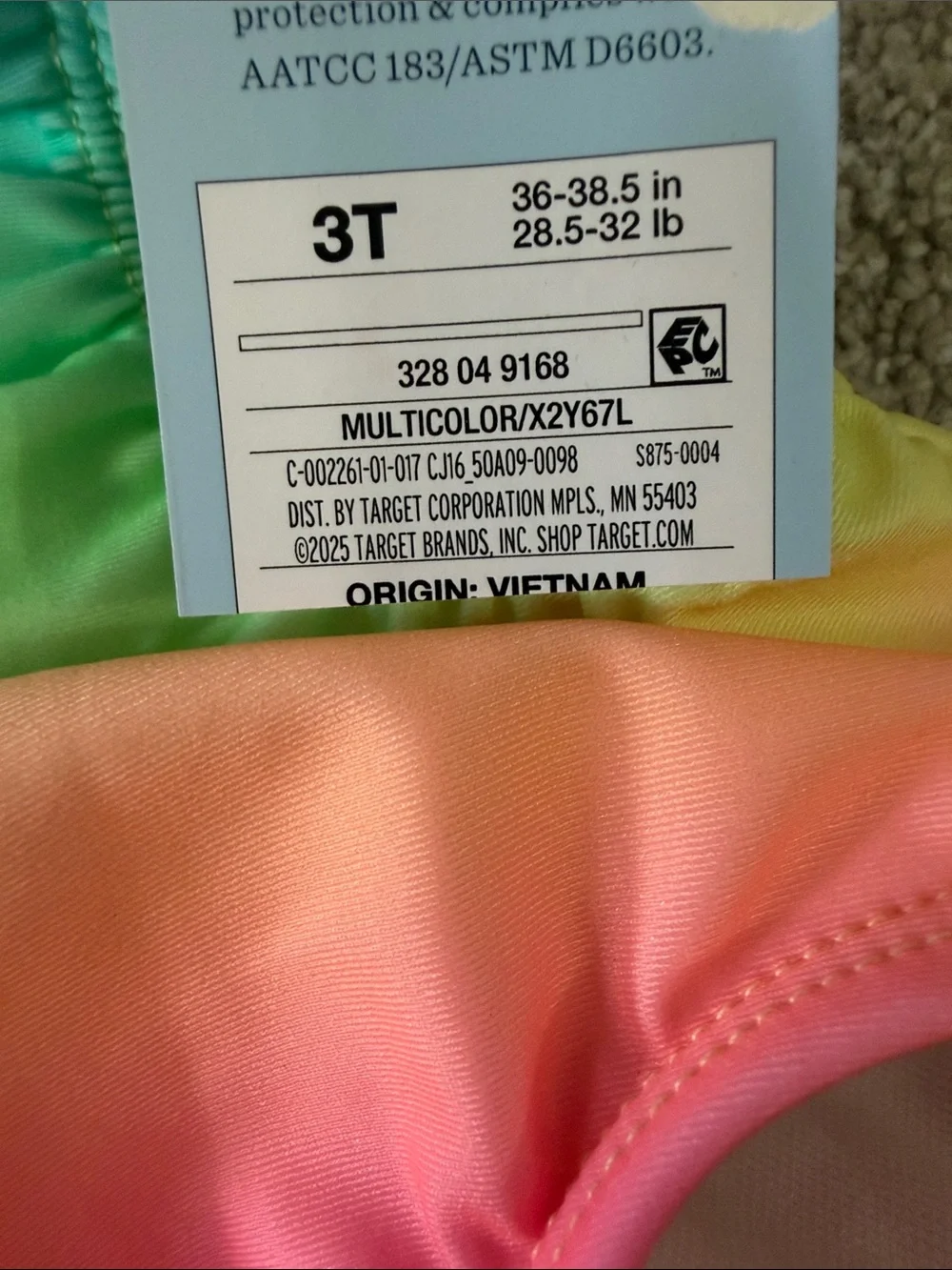 NWT Girls Rainbow Ombré One Piece Swimsuit size 3T